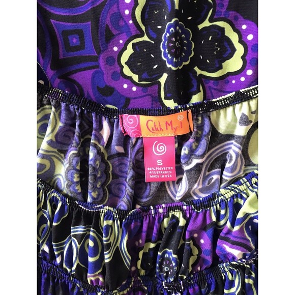 Catch My I Purple/ Green Floral Dress Long Sleeve Women’s Size Small - Picture 3 of 6
